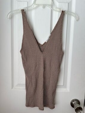 Reformation Brown and White Striped Ribbed Tank Top